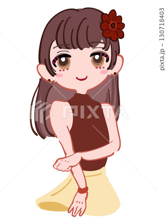 頭に花飾りを付けた大人しそうな女の子のイラスト 茶色 ブラウン 頭に花飾りを付けた大人しそうな女の子のイラスト 茶色 ブラウン 130718403