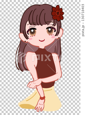 頭に花飾りを付けた大人しそうな女の子のイラスト 茶色 ブラウン 頭に花飾りを付けた大人しそうな女の子のイラスト 茶色 ブラウン 130718403