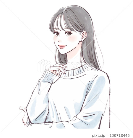 水彩画・手描き風の女性・女の子のイラスト素材 130718446