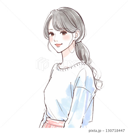 水彩画・手描き風の女性・女の子のイラスト素材 水彩画・手描き風の女性・女の子のイラスト素材 130718447