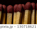 Close-Up View of Matchstick Heads in a Row in Warm Lighting 130718621