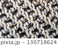 Close-Up of Intricate Black and White Woolen Knit Fabric Texture 130718624
