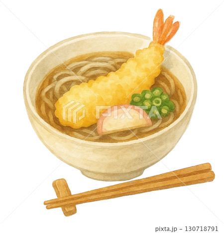 【蕎麦】えび天そば(天ぷらそば)のイラスト 130718791