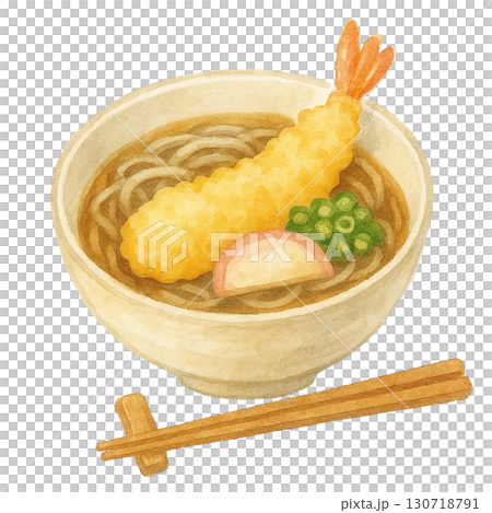 【蕎麦】えび天そば(天ぷらそば)のイラスト 130718791