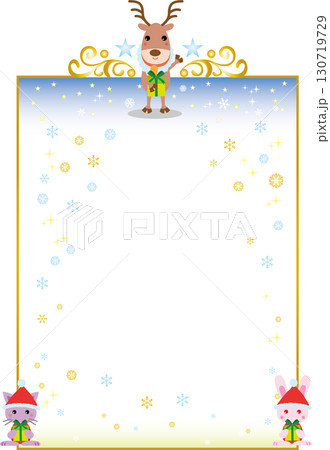 クリスマスレーム縦位置<雪・猫サンタと兎サンタとトナカイのお知らせ・星> クリスマスレーム縦位置<雪・猫サンタと兎サンタとトナカイのお知らせ・星> 130719729