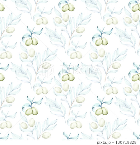 Olives and olive oil seamless pattern background wallpaper in watercolor style inspired by Italian cuisine nature and beauty of healthy eating Olives and olive oil seamless pattern background wallpaper in watercolor style inspired by Italian cuisine nature and beauty of healthy eating 130719829