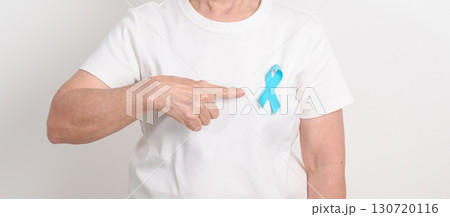 Elderly with blue Ribbon for concept of blue November, November Prostate Cancer Awareness month, World Diabetes day , Men Health month, International men, Father day. Healthcare and world cancer day 130720116