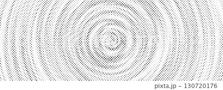 Black halftone concentric circle background. Dotted radial gradient texture. Rippled sound wave ring wallpaper. Vector rasterized rough backdrop for epicenter, target, radar signal, vibration concept 130720176