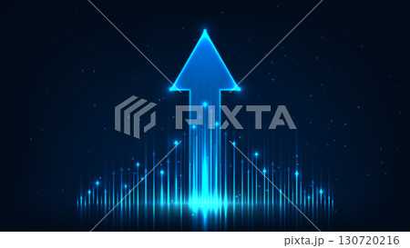 success growth progress with blue upward arrow symbolizing innovation technology and futuristic vision for corporate leadership finance strategy and achievement on dark sparkling background 130720216