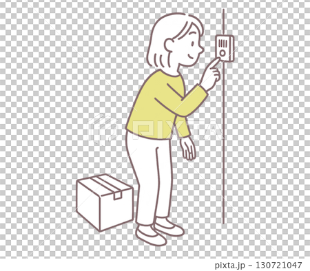 黄色い服の宅配女性がインターホンを押すイラスト 黄色い服の宅配女性がインターホンを押すイラスト 130721047