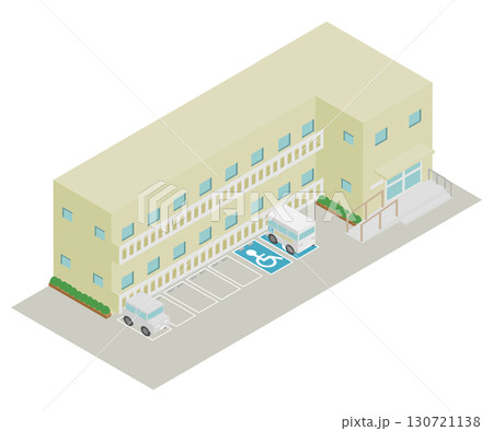 アイソメトリックな入居型の介護施設をイメージした建物のイラスト素材 130721138