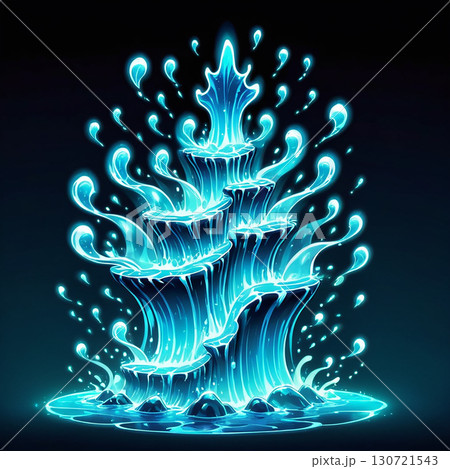 Mystical Glowing Blue Water Cascades Down Tiered Rocks, Creating a Magical Scene 130721543