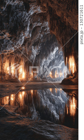 Glowing crystal cave, massive stalactite, reflection, underground, mysterious, serene Glowing crystal cave, massive stalactite, reflection, underground, mysterious, serene 130721611