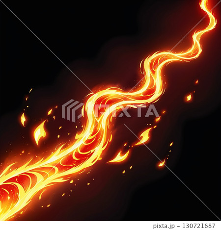 A vibrant stream of fire flows dynamically, creating an abstract and energetic art piece. 130721687
