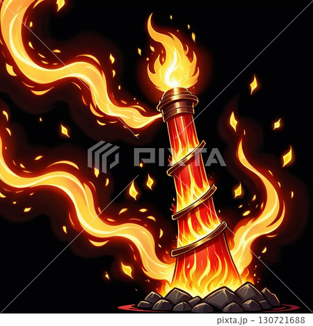 A fiery beacon stands tall, casting an intense, warm glow against the dark night.  Perfect for fantasy themes. 130721688