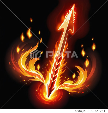 A fiery arrow soars through the air, trailing incandescent flames. 130721751