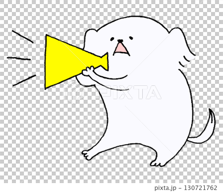 Dog calling out through a megaphone Dog calling out through a megaphone 130721762