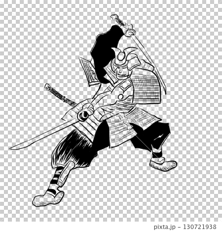 Transparent combat scene data, including Ukiyo-e style, dual wielding, and swinging. 130721938