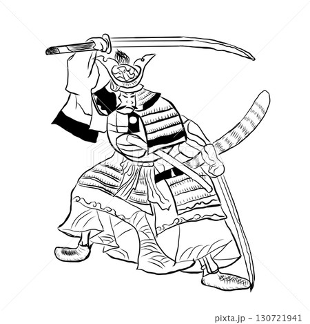 浮世絵風、二刀流2、戦闘シーン、白バック 130721941