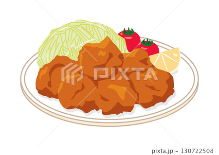 皿に盛った鶏の唐揚げのイラスト 皿に盛った鶏の唐揚げのイラスト 130722508