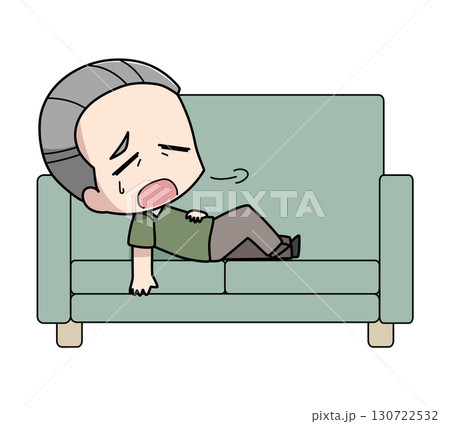 疲れてソファに横になる高齢男性のイラスト 130722532