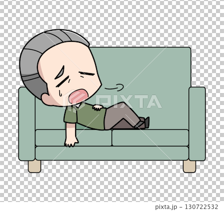疲れてソファに横になる高齢男性のイラスト 130722532