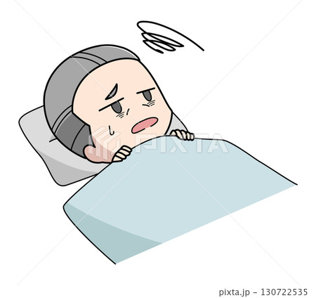 布団に入っても眠れない高齢男性のイラスト 130722535
