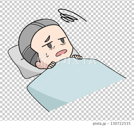 布団に入っても眠れない高齢男性のイラスト 130722535