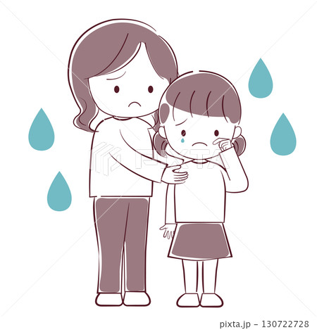 泣いている女の子と心配している母親のイラスト 泣いている女の子と心配している母親のイラスト 130722728