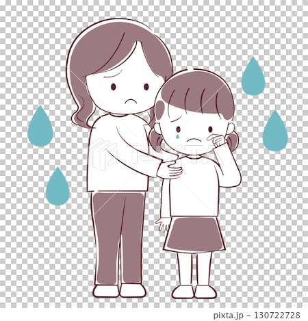 泣いている女の子と心配している母親のイラスト 泣いている女の子と心配している母親のイラスト 130722728