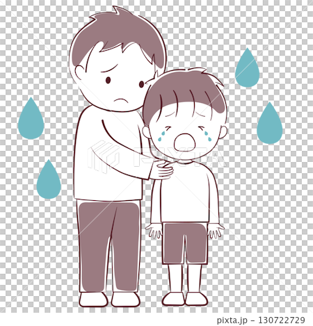 哭泣的男孩和他憂心忡忡的父親的插圖 哭泣的男孩和他憂心忡忡的父親的插圖 130722729