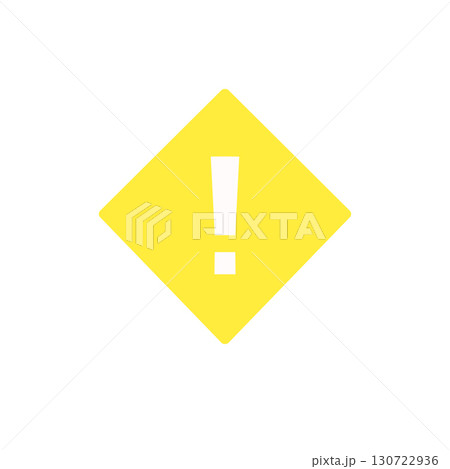 注意・警告マークのアイコン・感嘆符を示すシンプルデザイン（黄色の菱形） 130722936