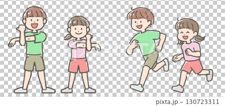 男孩和女孩伸展和鍛煉 男孩和女孩伸展和鍛煉 130723311