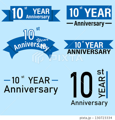 Anniversary Set of 10 Years. Anniversary Celebration Vector Template Design Illustration. Blue color tone in 6 logo. 130723334