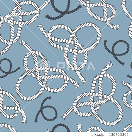 Navy rope seamless pattern. Curved nautical loops and knots, repeated marine cable elements, tassels at ends. Textile, wrapping paper, wallpaper. Print for fabric splendid vector background Navy rope seamless pattern. Curved nautical loops and knots, repeated marine cable elements, tassels at ends. Textile, wrapping paper, wallpaper. Print for fabric splendid vector background 130723363