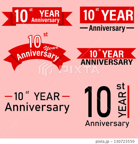 Anniversary Set of 10 Years. Anniversary Celebration Vector Template Design Illustration. Red color tone in 6 logo. 130723550