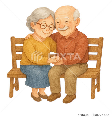 An illustration of a happy elderly couple sharing a moment. 130723582