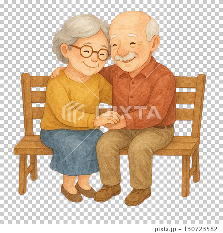 An illustration of a happy elderly couple sharing a moment. 130723582