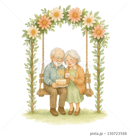 Elderly couple celebrating a birthday together with joy and love. 130723588