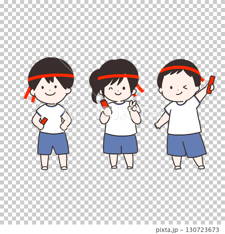 A child wearing gym clothes giving a guide A child wearing gym clothes giving a guide 130723673