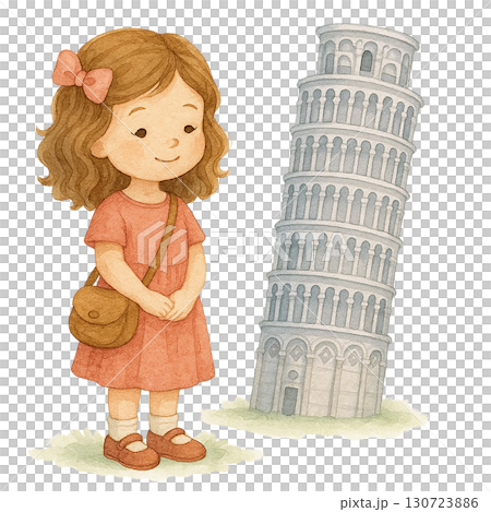 A cheerful girl gazing at the famous leaning tower. 130723886