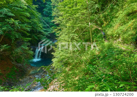 山梨県山梨市 西沢渓谷の竜神の滝とハイカー 130724200
