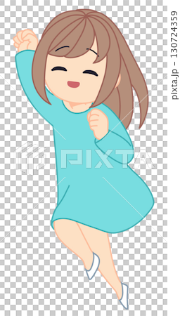 一位長髮女子穿著洋裝跳躍 130724359