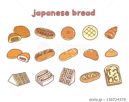 ポップでかわいい手描きの日本のパンセット 130724378