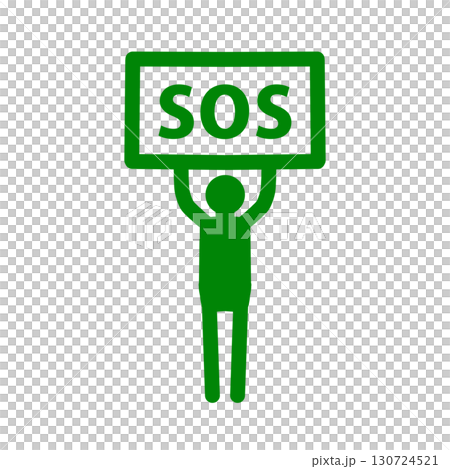 Icon of a person holding an "SOS" placard Icon of a person holding an "SOS" placard 130724521