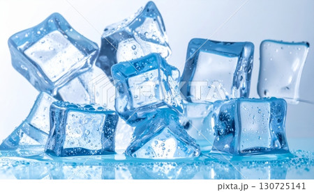 Fresh ice cubes, isolated on a white background, are a transparent and cool refreshment 130725141
