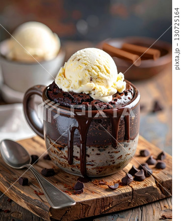 Delicious gourmet chocolate ice cream in a white cup, topped with whipped cream Delicious gourmet chocolate ice cream in a white cup, topped with whipped cream 130725164