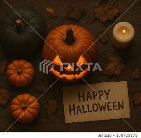 ハロウィンのかぼちゃとキャンドル 130725178