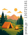 山のあるキャンプの風景のイラスト 130725181