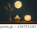 秋の夜に輝く満月と月見団子の静かな情景 130725182